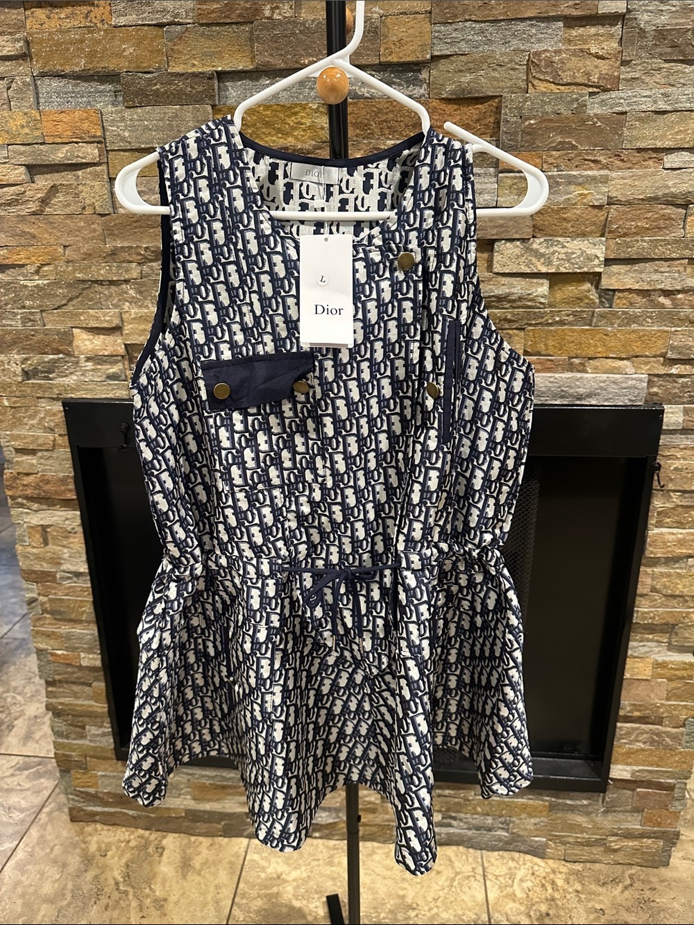 Navy and White Monogram Sleeveless women’s Dress size L